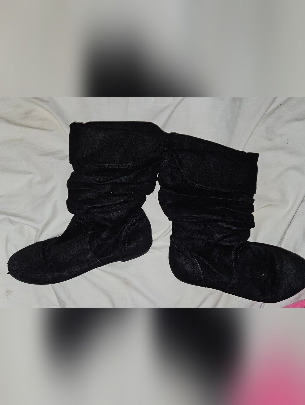 Black Slouchy Mid-Calf Girls Boots Size 1- Classic Everyday Style
